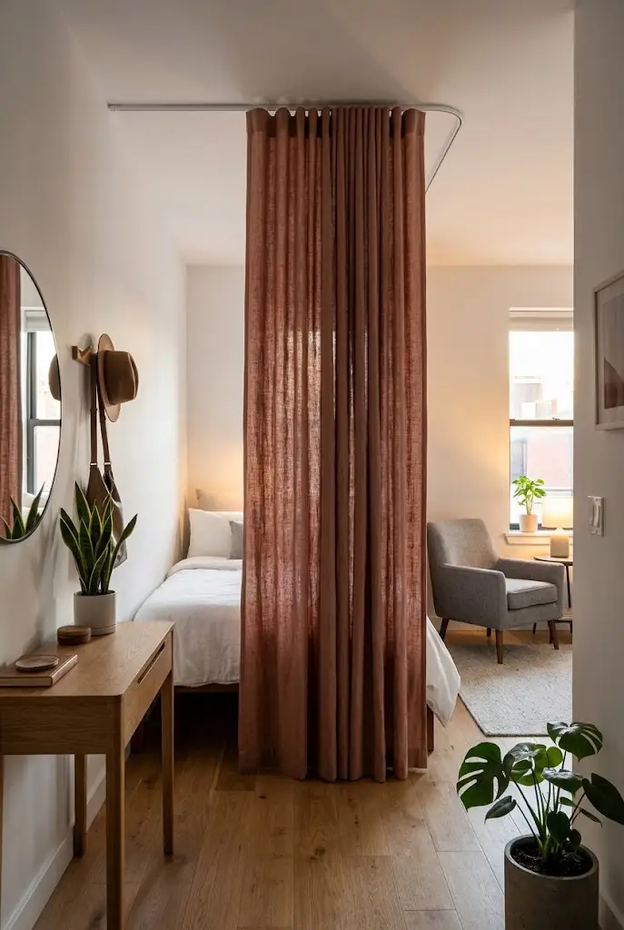 Curtain Hiding the Bed From the Entry