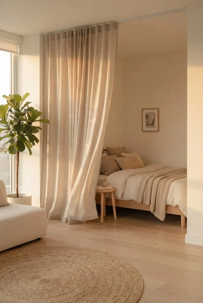 Curtain-Zoned Bedroom