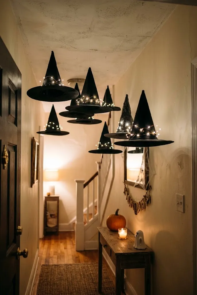 Hang Floating Witch Hats From the Ceiling