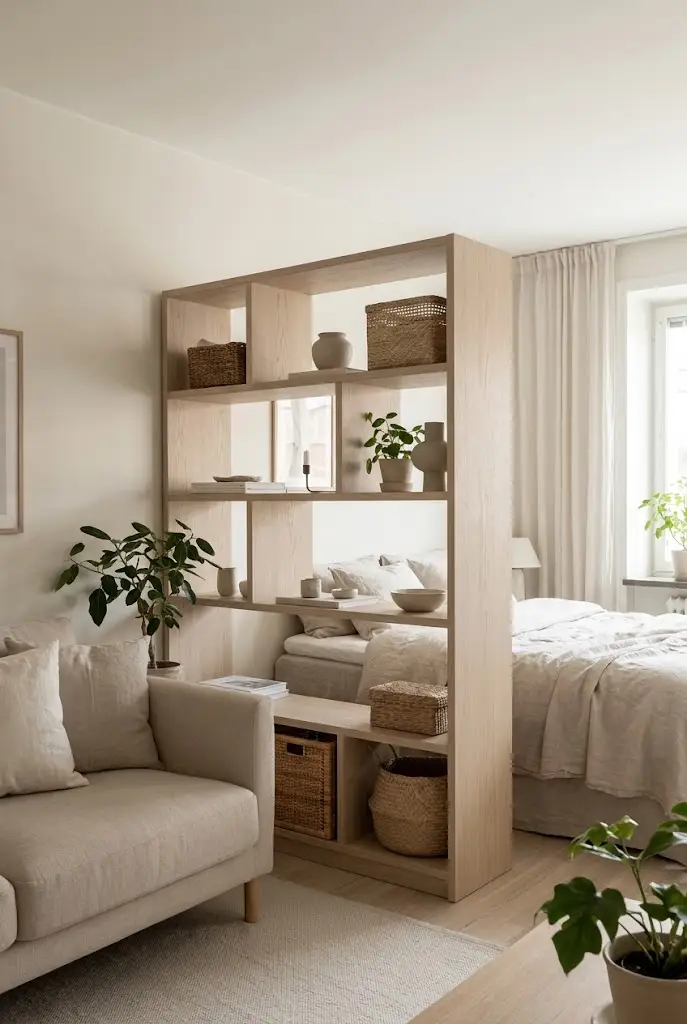 Light Wood Open Shelf Divider