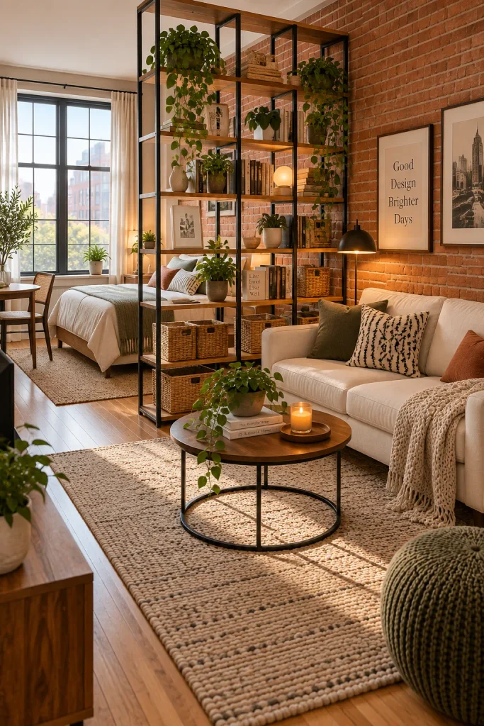 Open Shelf Brick Room Divider