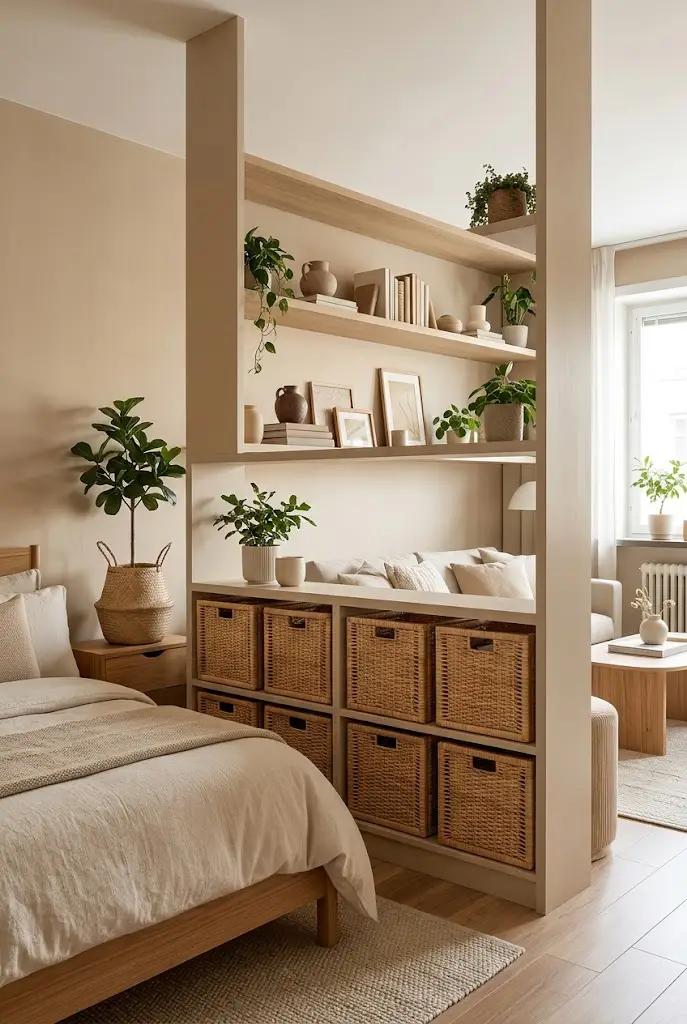 Open Shelves With Woven Baskets