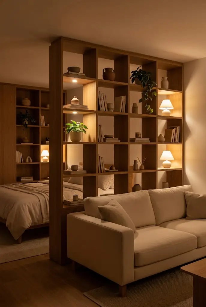 Open Shelving With Warm Lighting