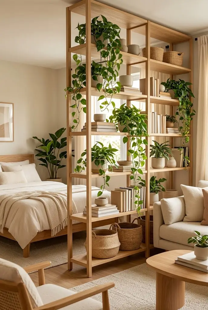Plant Filled Open Shelf Divider