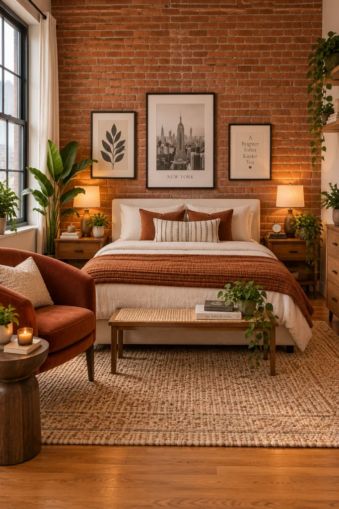 Rust-Toned Brick Bedroom Corner