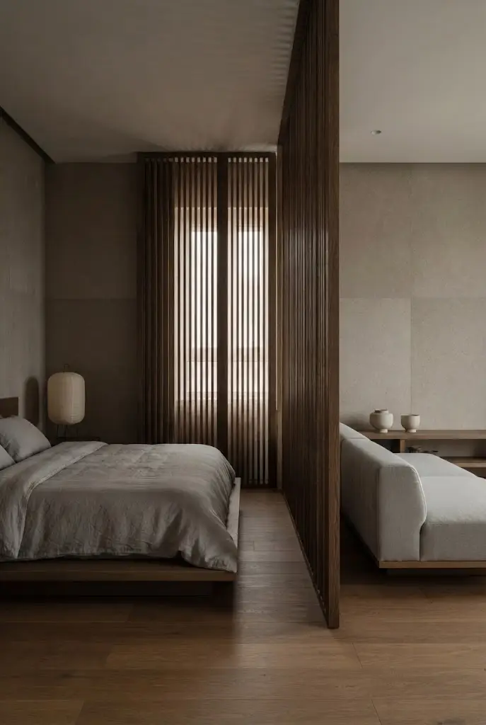Slatted Wood Bedroom Divider