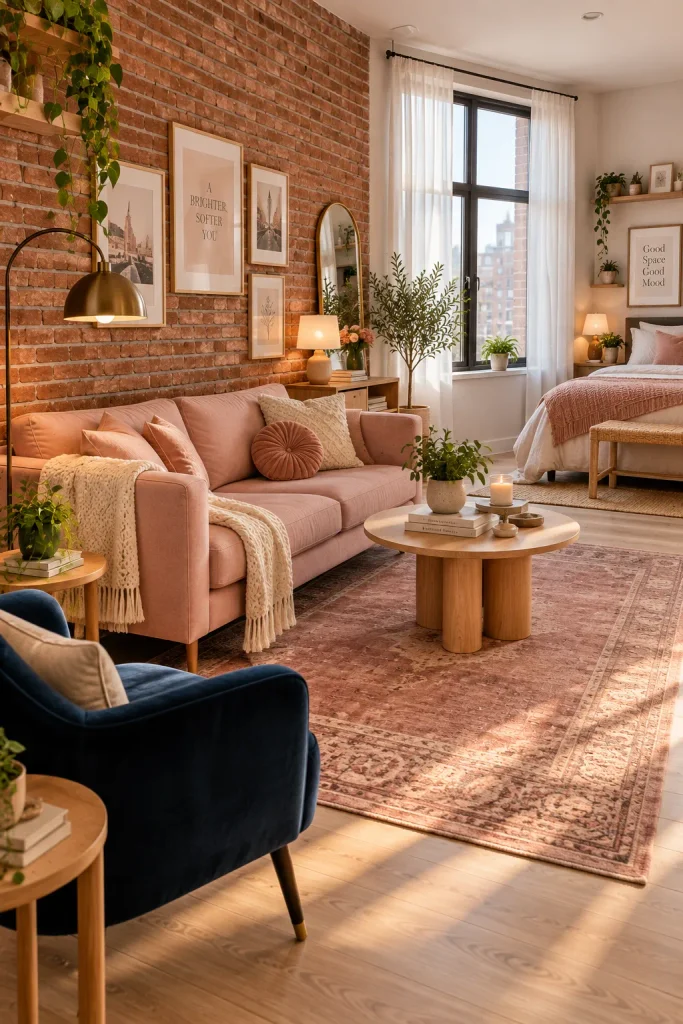 Soft Blush Pink Brick Accents