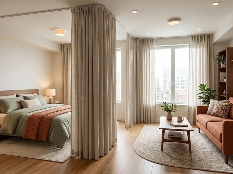 Studio apartment curtain divider ideas