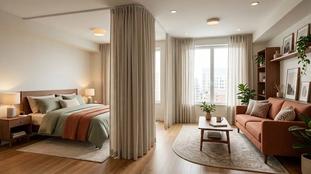 Studio apartment curtain divider ideas