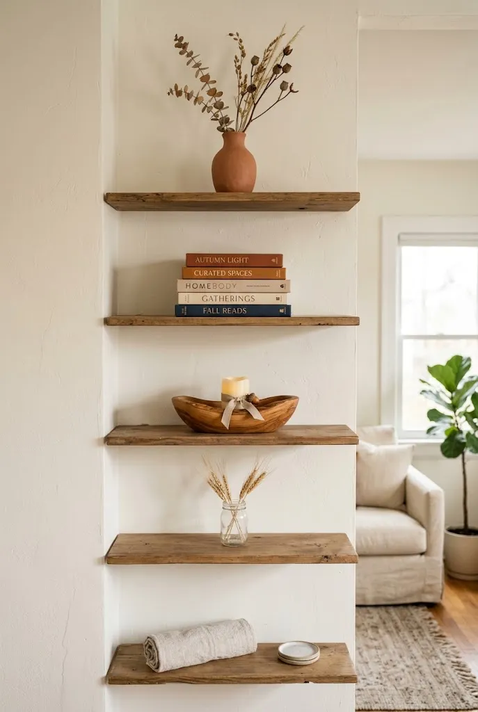 Open Shelves With Autumn Texture