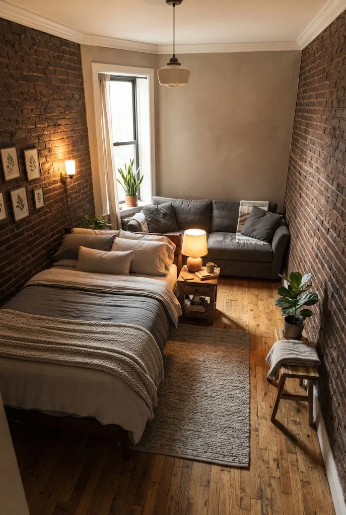 small room with bed and couch ideas