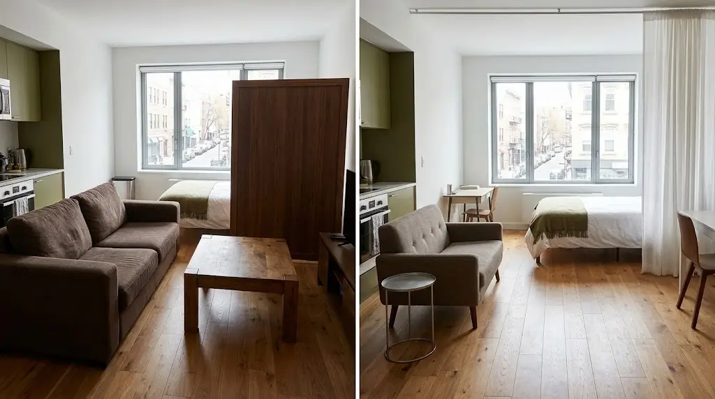 Very small studio apartment layout
