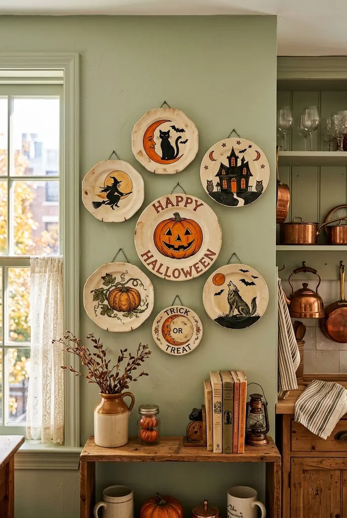 Vintage Halloween Plate Wall