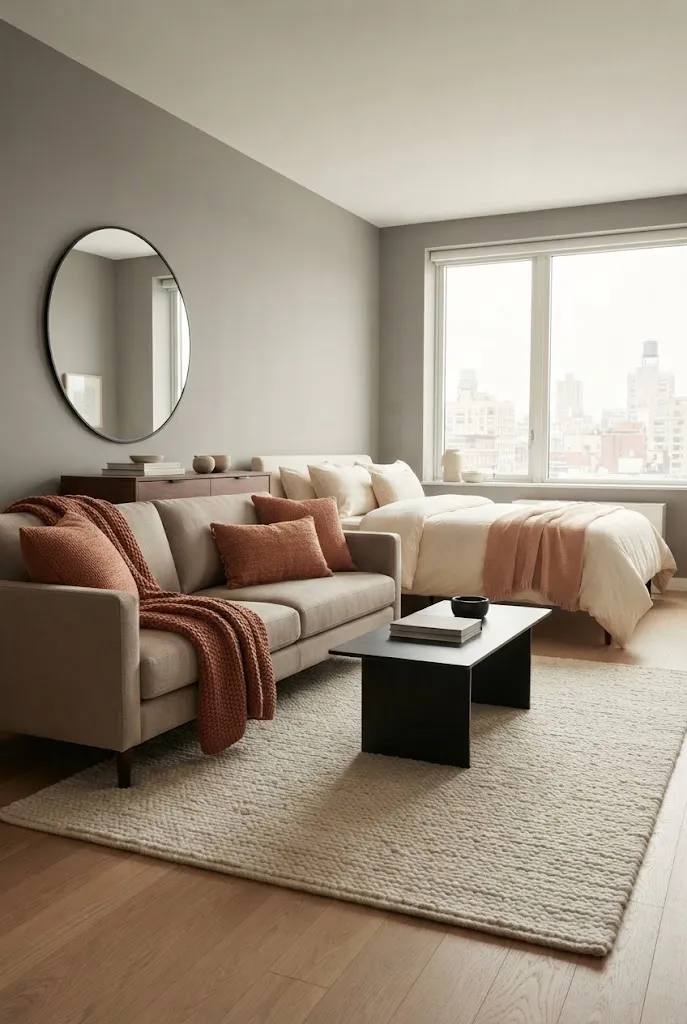 Warm Gray, Cream, and Terracotta for a Gray Couch