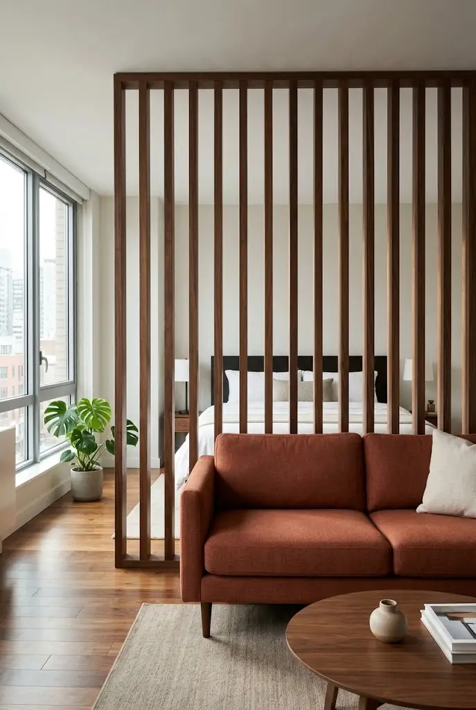 Wood Divider Behind the Sofa
