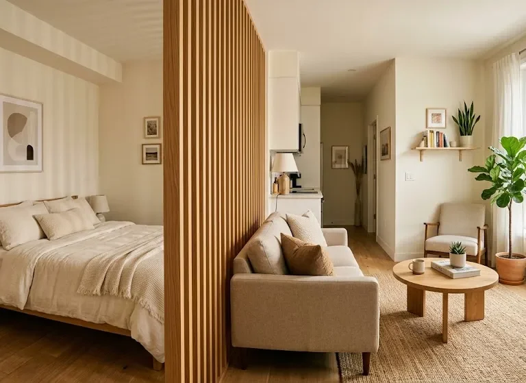 Wood Divider Ideas for Studio Apartment