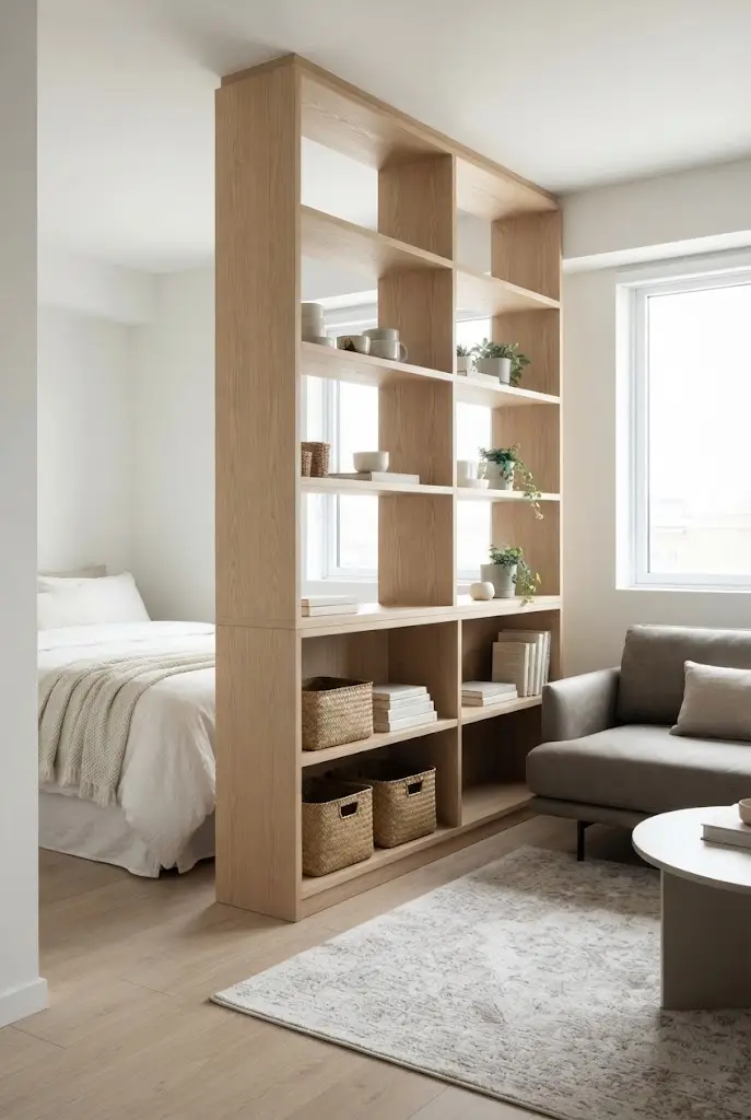 Wood Divider With Open Shelves