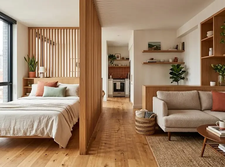 Wood Dividers in a Studio Apartment