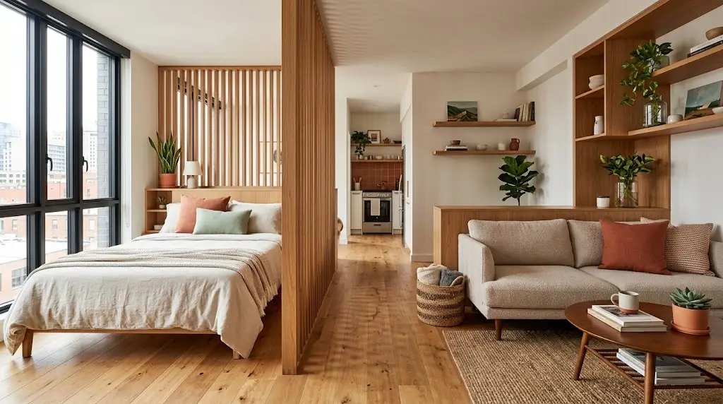 Wood Dividers in a Studio Apartment