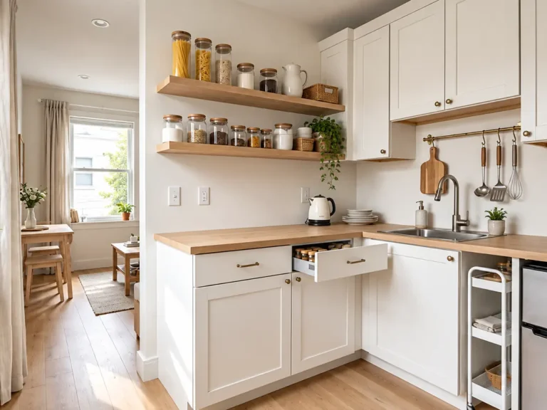 organizing a small kitchen in a micro studio apartment