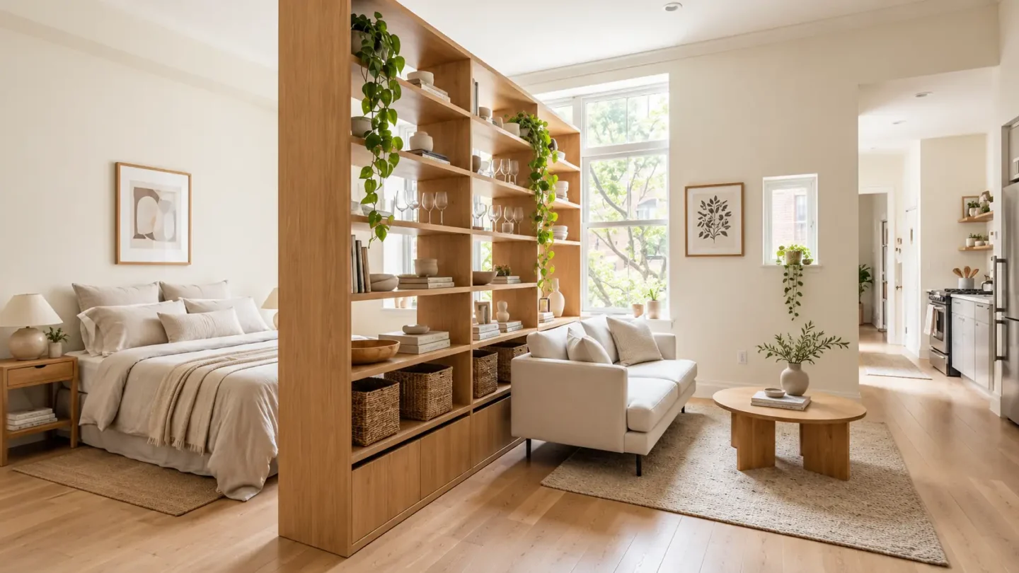 room dividers with storage for studio apartments