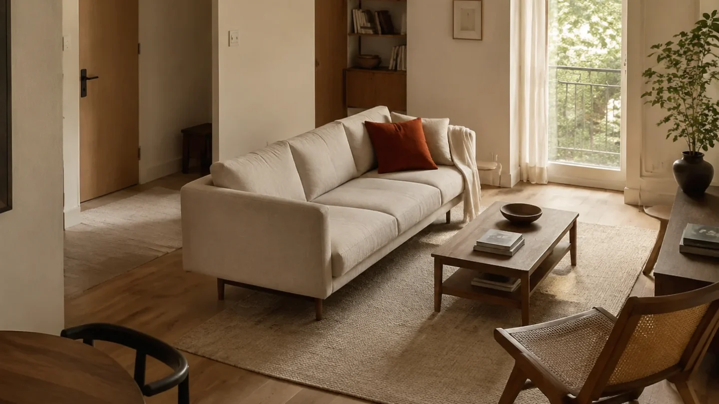 Compact living room arranged into clear seating zones