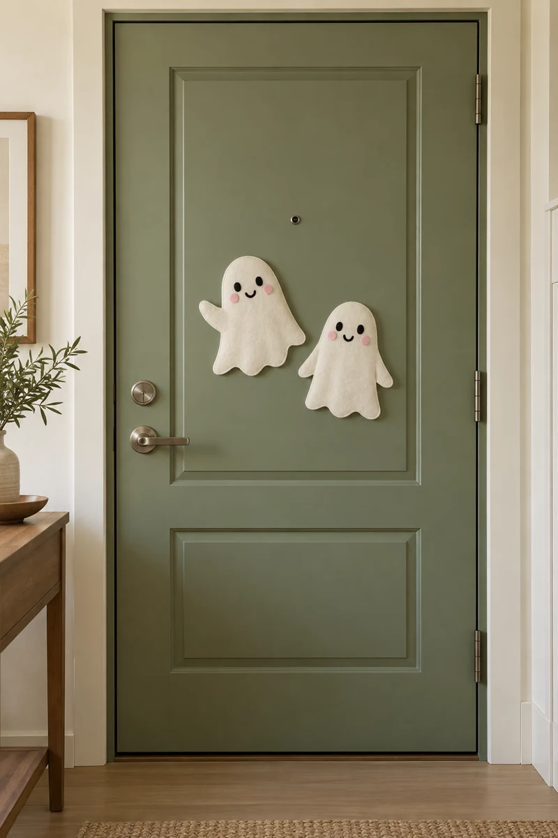 Blushing Ghost Pair on a sage apartment door