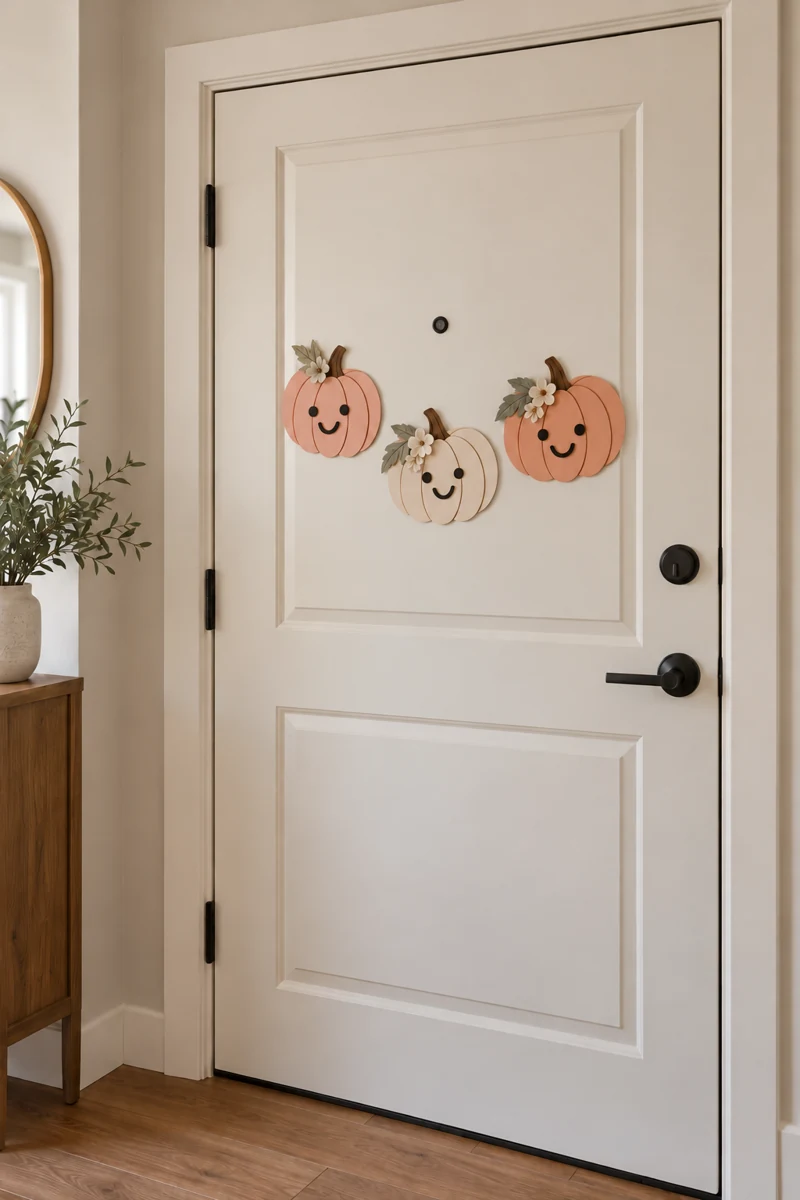 Peach Pumpkin Trio on a warm white apartment door
