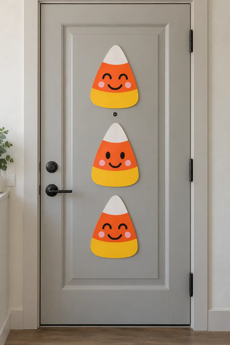 Candy Corn Smiles on a soft gray apartment door