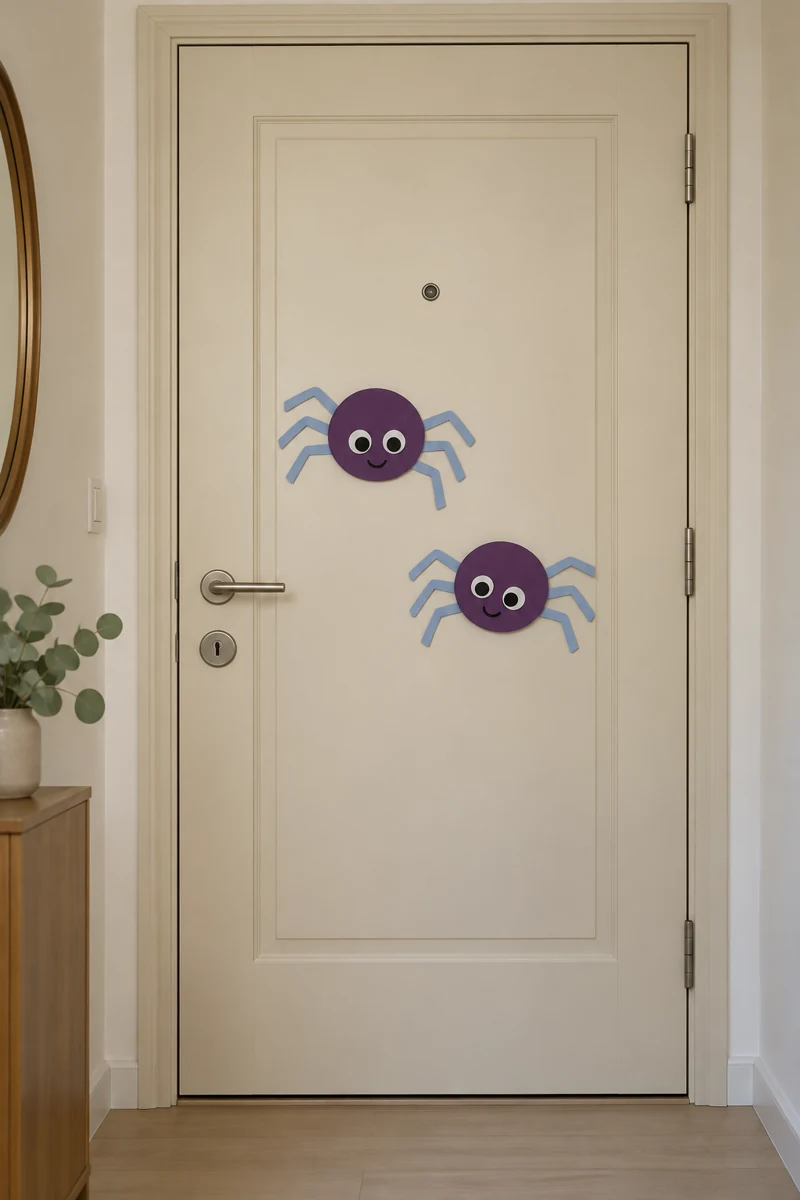 Friendly Spider Friends on a cream apartment door