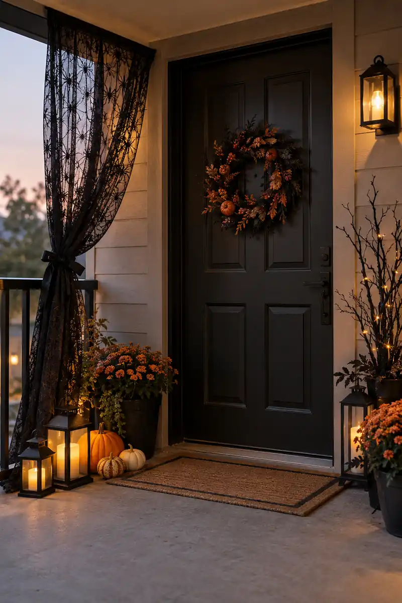 Black Lace Door Curtain