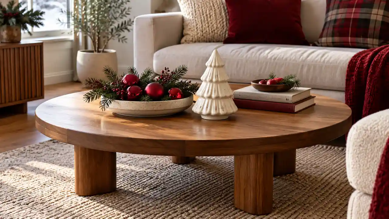 apartment christmas decor coffee table