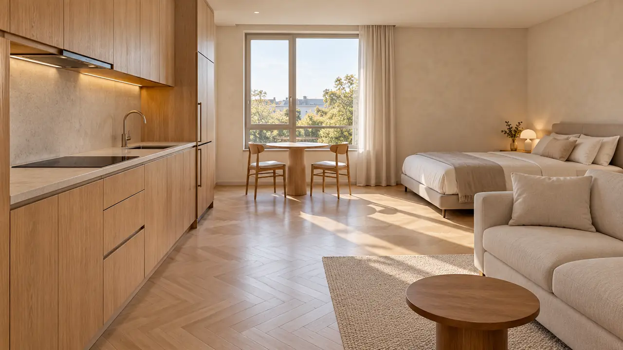 studio apartment with a kitchen