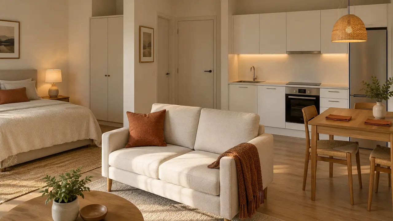 studio apartment with a kitchen