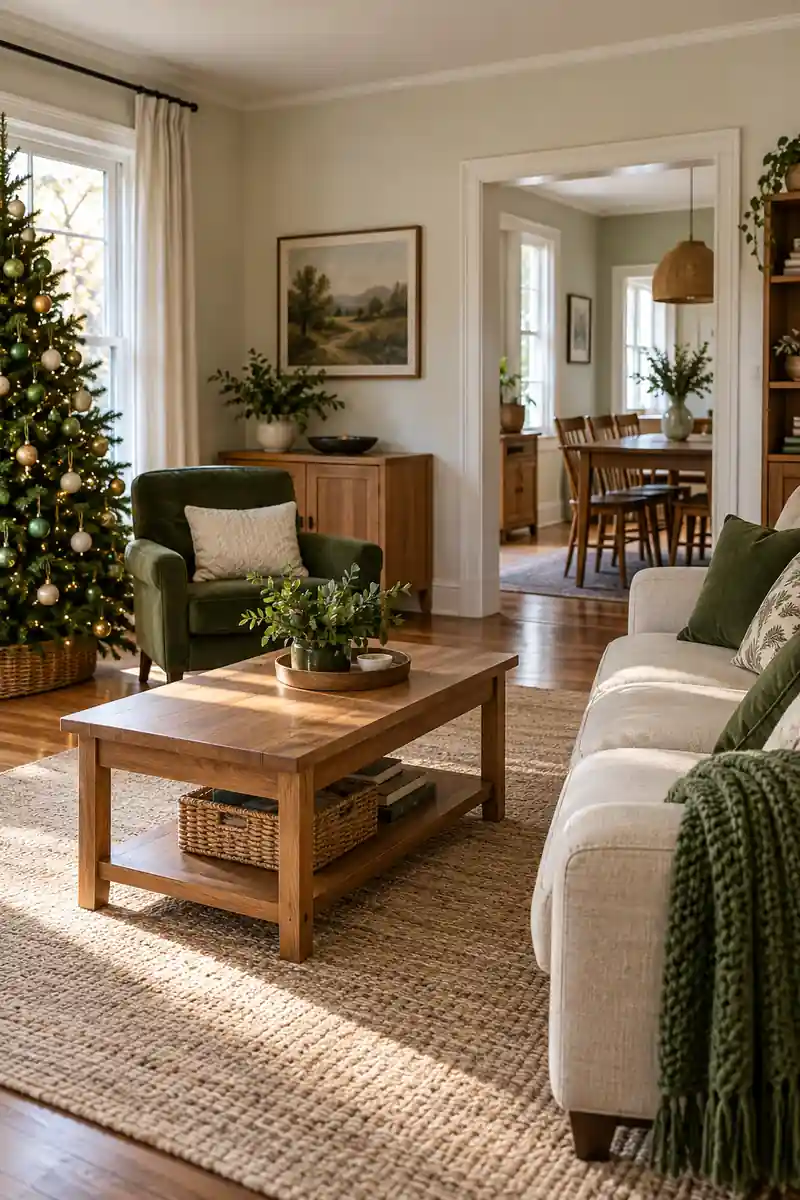 Green and cream Christmas living room palette