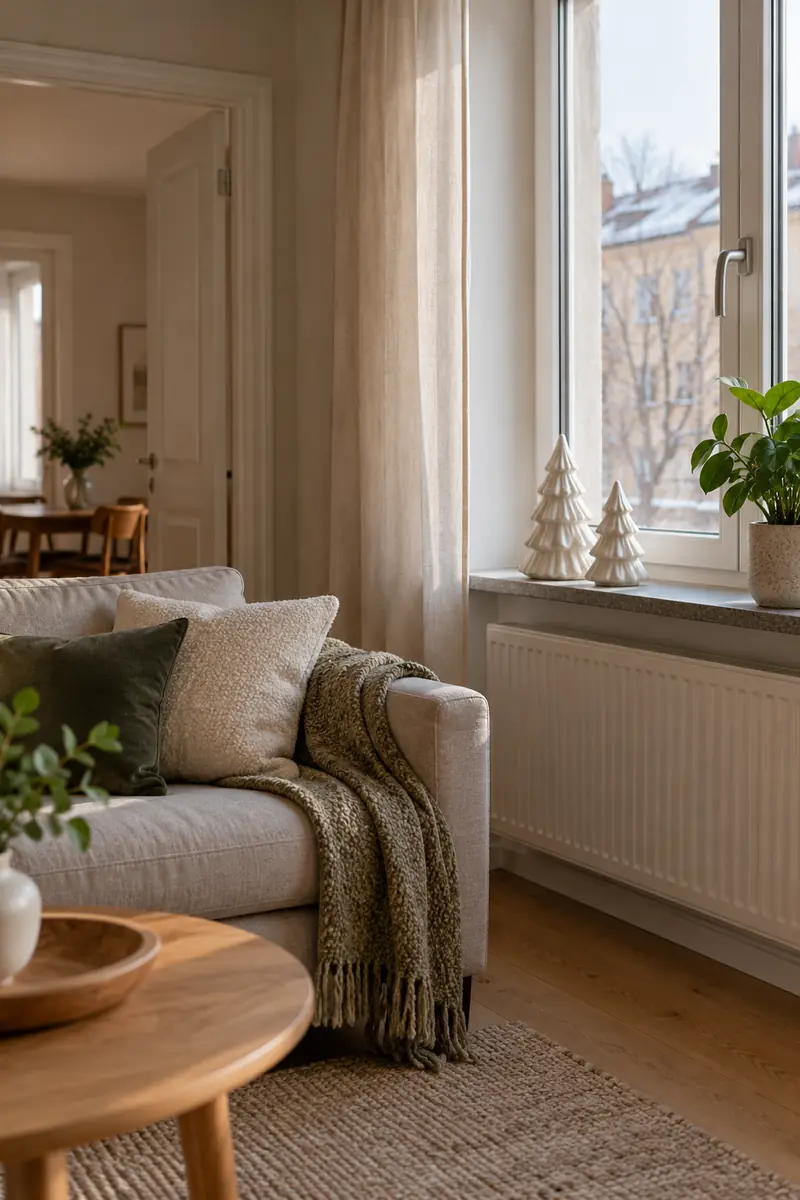 White ceramic trees on a clear living room sill