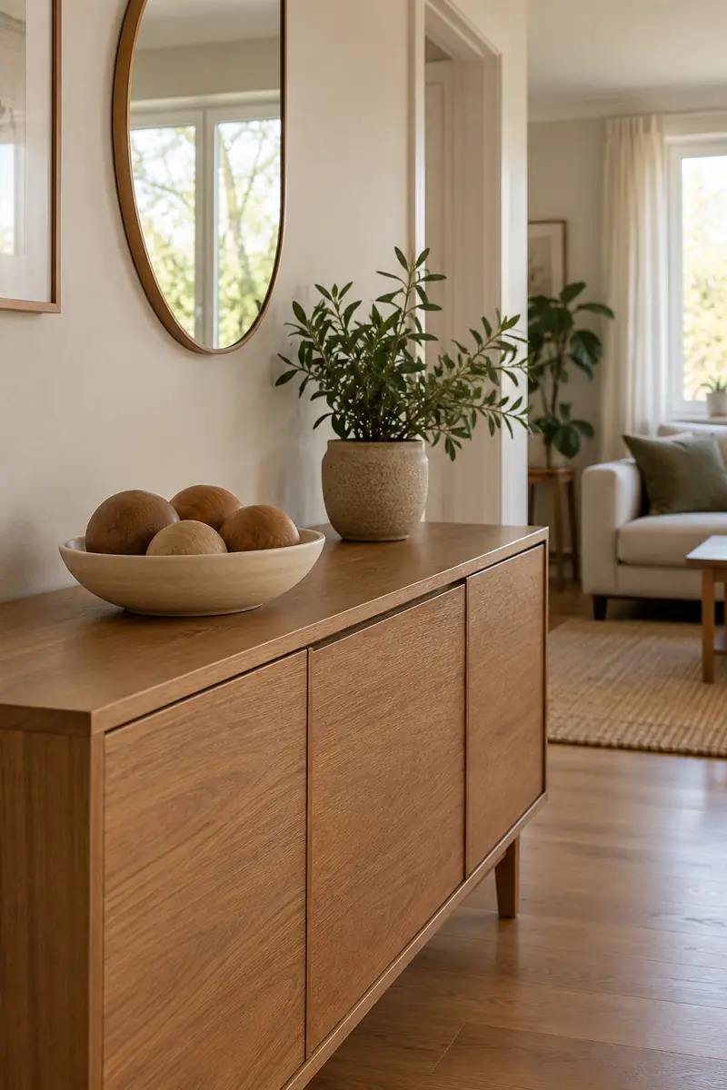 Wooden ornaments in a low cream bowl